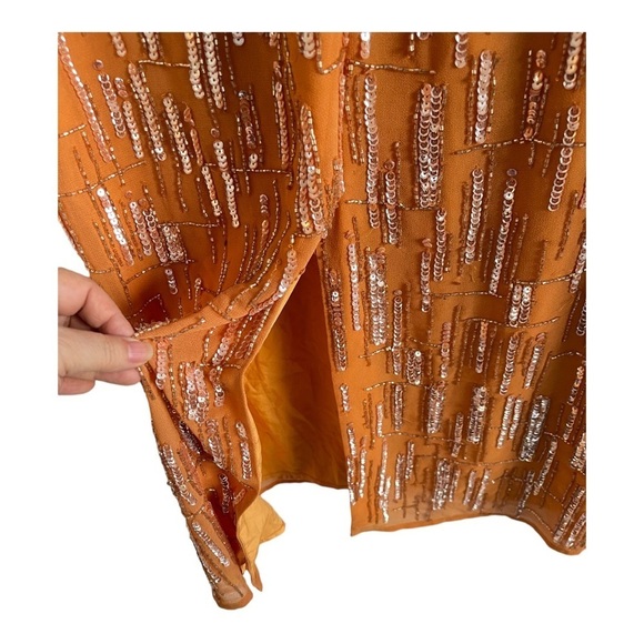 Mac Duggal Sequins Abstract Midi Saffron Sheath Dress Size 4 - Picture 6 of 9